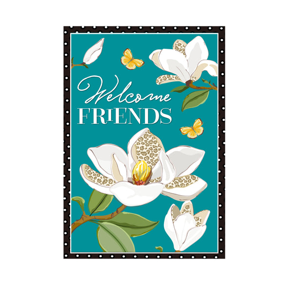 Leopard Magnolia Welcome Linen Garden Flag