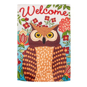 Fall Owl Welcome Garden Suede Flag