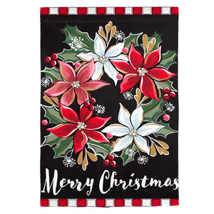 Poinsettia Wreath Applique Garden Flag