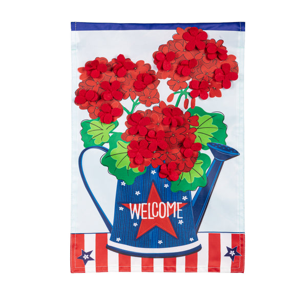 Patriotic Geraniums  Applique Garden Flag