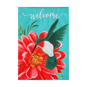 Welcome Hummingbird Garden Applique Flag