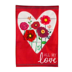 Heart of Flowers Garden Linen Flag